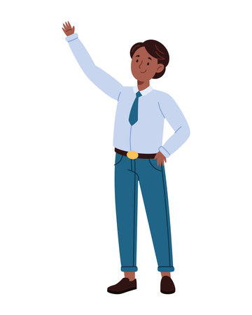 Teacher Waving Male Character Formal Outfit School Greeting Classroom Standing Friendly Education Poseのイラスト素材