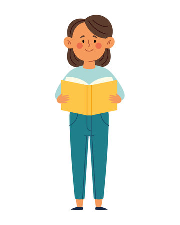 Preschool Student Boy Standing Book Learning Character Reading School Education Cartoon Smile Classroomのイラスト素材