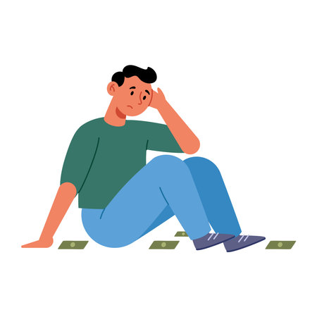 Losing Money Man Sit Sad Cash Drop Broke Finance Despair Depression Problem Cartoon Dollar Illustrationのイラスト素材