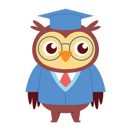 Owl Teacher Male Graduation Suit Glasses Smart Character School Education Knowledge Wisdom Cartoonのイラスト素材