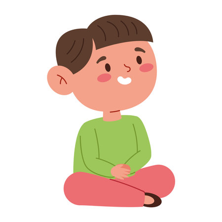 Preschool Child Boy Sitting Smile Classroom Character Learning Happy Education Cartoon Book Schoolのイラスト素材