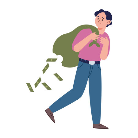Losing Money Running Man Cash Fall Drop Bag Finance Crisis Cartoon Dollar Desperation Escape Backgroundのイラスト素材