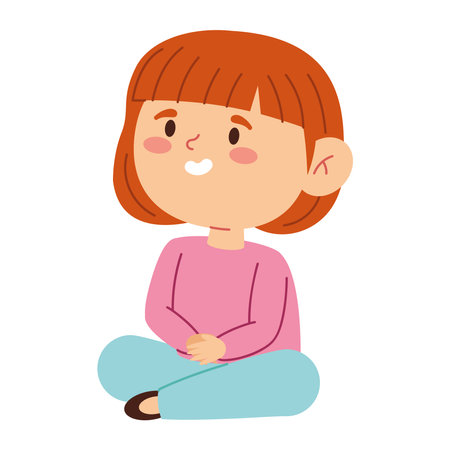 Preschool Girl Sitting Smile Character Classroom Education Cartoon Child Learning Happy Reading Playのイラスト素材