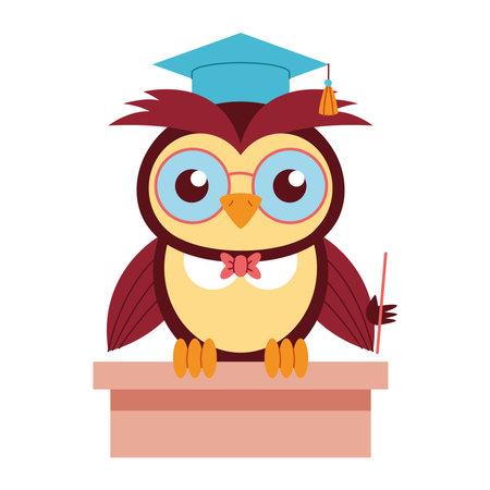 Owl Teacher Graduation Podium Lesson Cartoon Pointer Education School Knowledge Speech Wisdom Characterのイラスト素材