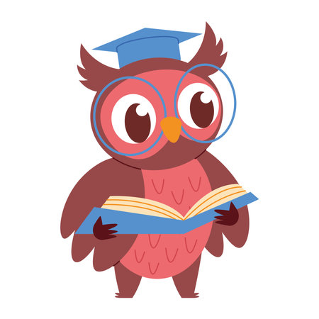 Owl Teacher Reading Book Glasses Smart Graduation Education Cartoon Wisdom School Learning Characterのイラスト素材