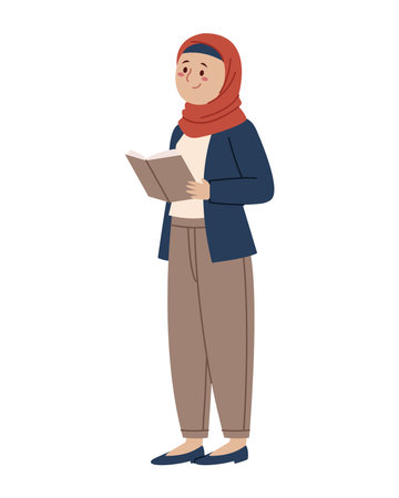Muslim Teacher Hijab Holding Clipboard Character Education Standing Pose Teaching School Knowledge Lessonのイラスト素材
