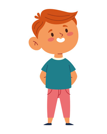 Preschool Student Boy Standing Smiling Character School Learning Book Reading Classroom Cartoon Childのイラスト素材