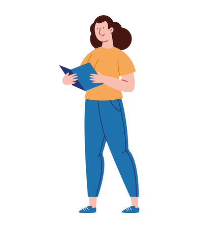 Gym Teacher Female Trainer Reading Fitness Guide Sport Cartoon Character Instruction Pose Book Trainingのイラスト素材