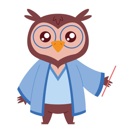 Owl Teacher Robe Pointer Education Smart Cartoon Blue Lesson Character Wisdom Teaching Glasses Bookのイラスト素材