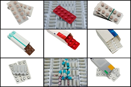 Collage with drugs on a white backgroundの写真素材
