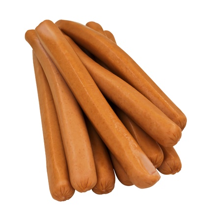 Lots of fresh, raw sausages is isolated on a white background.の写真素材