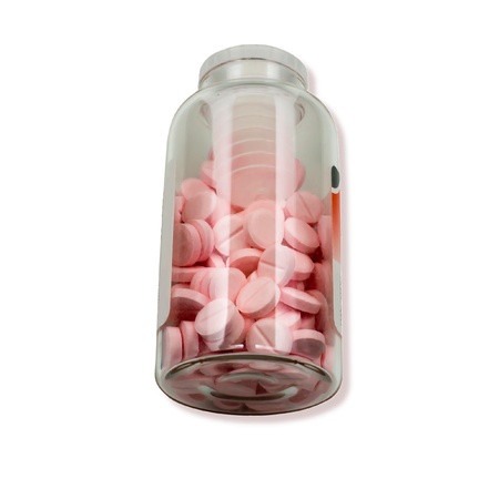 Bubble with pink pills on white background.の写真素材