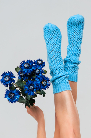 Beautiful sexy legs girls in knitted socksの写真素材