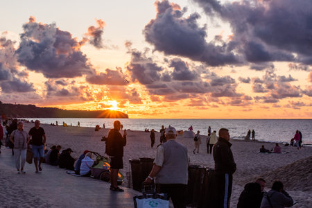 Wladyslawowo, Poland - July 22, 2023: Sunset in the Baltic Sea, view of Cape Rozewie, Polandのeditorial素材