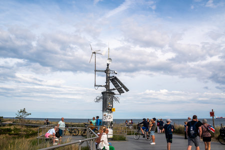 Hel, Pomeranian, Poland - 07.25.2023: Ecological path for walks along the sea. Located on the Hel Spit, Poland.のeditorial素材