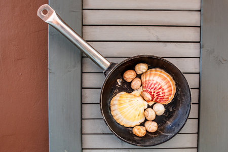 Seafood Still Life with Shells and Snails in a Frying Pan