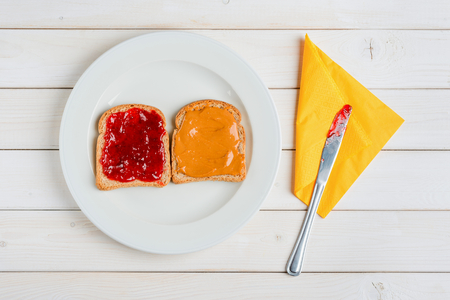 Peanut butter sandwich and napkinの写真素材