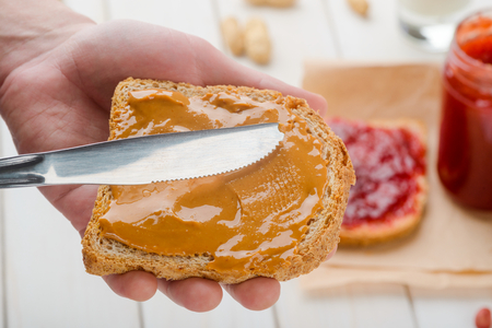 Peanut butter on healthy breadの写真素材