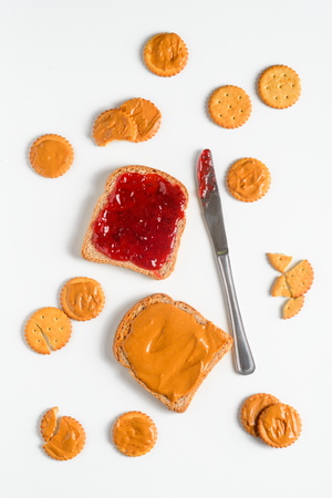 Sandwich, crackers and knifeの写真素材