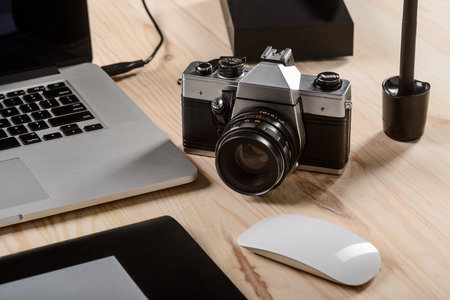 An old camera in the focusの写真素材
