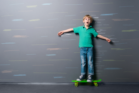 Skateboarder drives on high speedの写真素材