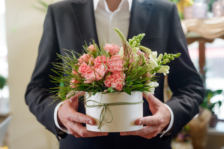 Bouquet of roses and lupinesの写真素材