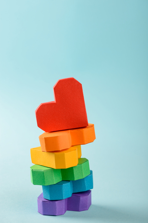 Stack of colorful 3d heartsの写真素材