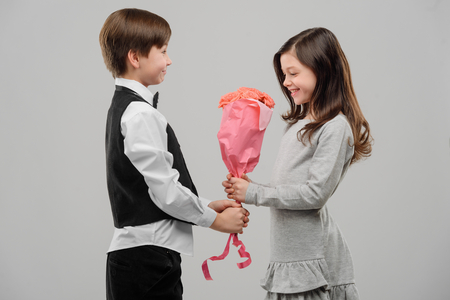 Boy and girl on dateの写真素材