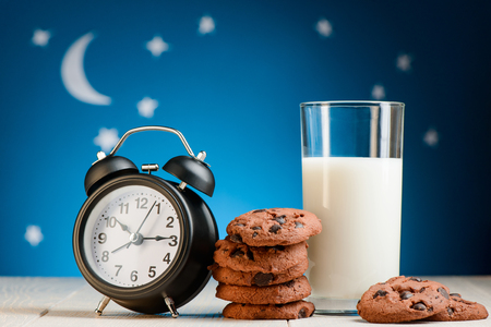 Chocolate chip cookies and milkの写真素材