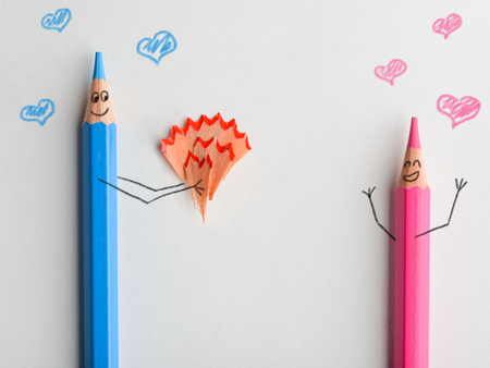 Man giving flowers to womanの写真素材