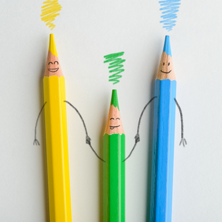 Happy family of colored pencilsの写真素材