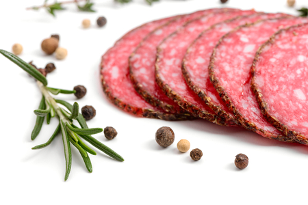 Rosemary, black pepper and salamiの写真素材