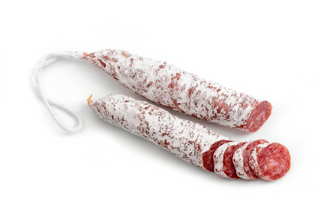 Winter salami on white backgroundの写真素材