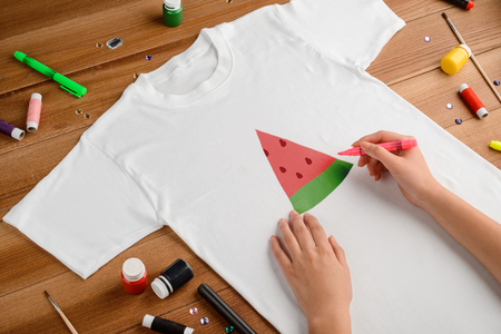 Drawing watermelon slice on t-shirtの写真素材