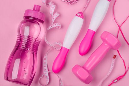 Fitness accesories, headphones, measure tapeの写真素材