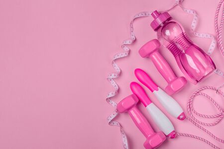 Dumbbells, bottle, jump ropeの写真素材