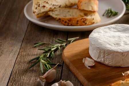 French sandwich ingredients on a rustic wooden tableの写真素材