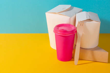 Set of take-away packages for food and drinksの写真素材
