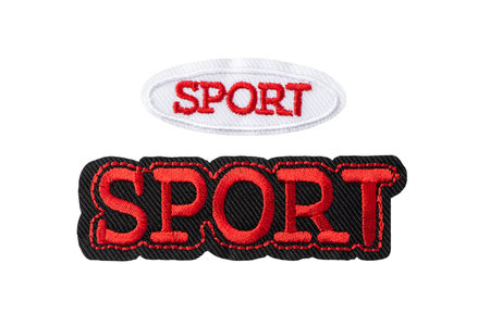 Set of SPORT embroidered badges isolated on white background