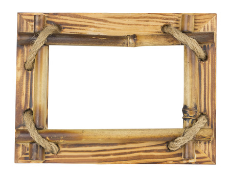 Bamboo frame tied up with rope isolated on white.の写真素材