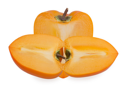 slice of persimmon on a white background の写真素材