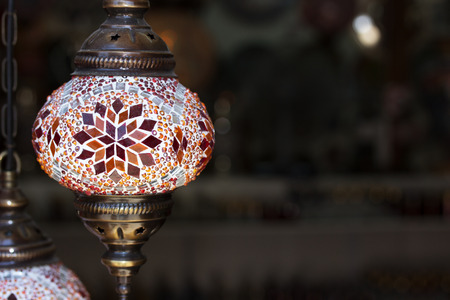 retro lantern with colored glass in East style.の写真素材