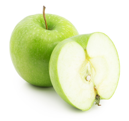 green apple with slice isolated on the white background.の写真素材