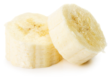 banana slices isolated on a white background.の写真素材