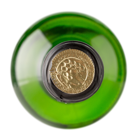 green bottle of wine isolated on the white background.の写真素材
