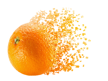 bursting orange isolated on the white background.の写真素材