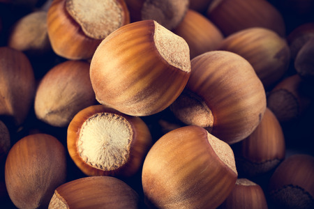 close up of hazelnuts isolated on the white background.の写真素材