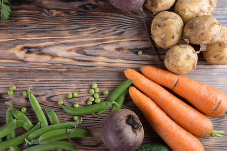 vegetables on the wooden background.の写真素材