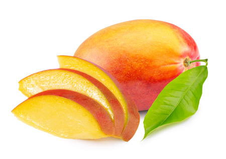 mango with slices isolated on the white background.の写真素材