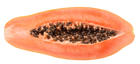 half of papaya isolated on the white background.の写真素材